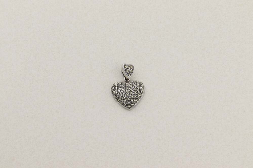 Pendant Only Sterling Silver Marcasite Heart Pendant 1" x 3/4" - Picture 5 of 6